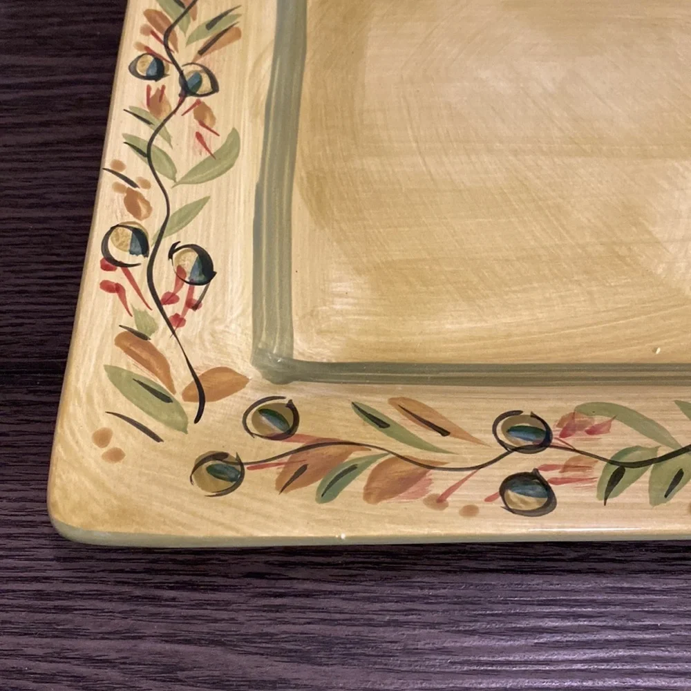 Pier1 Imports Olive serving plate. 11” x 11”. Green with olive design.